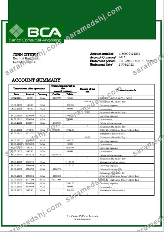 Angola Banco Comercial Angolano bank statement